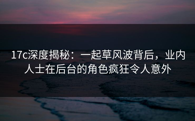 17c深度揭秘：一起草风波背后，业内人士在后台的角色疯狂令人意外